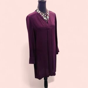 Burgundy V-Neck Long Sleeve Shift Dress 4
